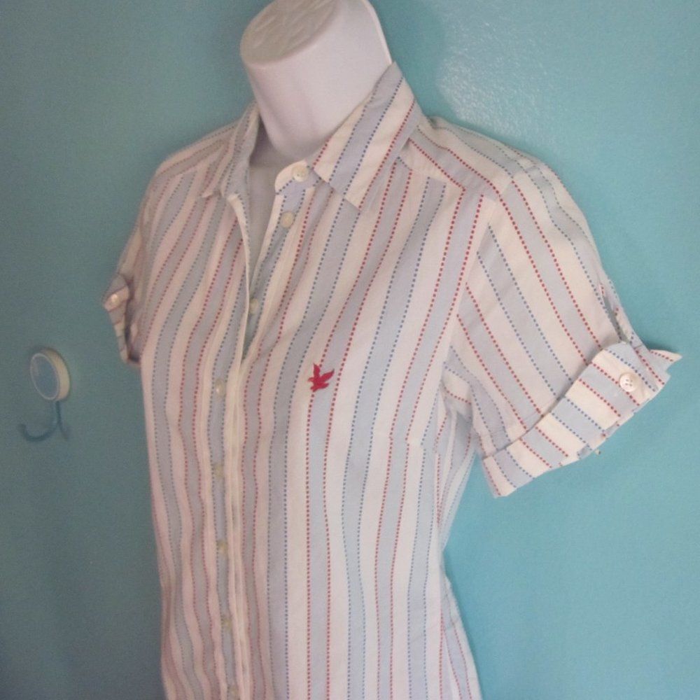 Lyle & Scott Scotland Golf Blouse XS Button Up Shirt Blue & White